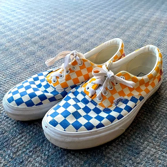 Vans Era Checkered Orange Vans Vans Shoes Red Yellow Blue